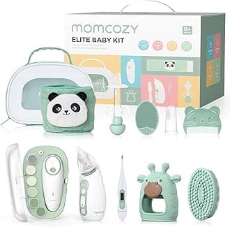 Elite Baby Kit, Superior Baby Shower & Registry Essential Kit for Grooming & Health & Cleansing Care, Electric Nail File & Nasal Aspirator,Tummy Wrap,Thermometer,Bath Brush,Teether,Storage Bag