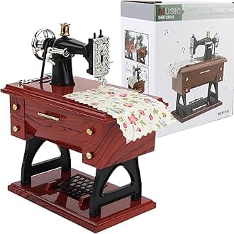 Vintage Mini Sewing Machine Music Box, European Retro Classical Treadle Sewing Machine Table Desk Mechanical Clockwork Music Box for Home Decor Birthday Gift