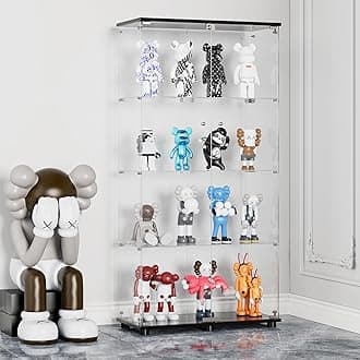 Luxury 4-Shelf Tempered Glass Display Cabinet - Double Door 64" H, 4-Tier Curio Cabinet, Glass Display Case with 5mm Tempered Glass - Shatterproof Showcase for Collectibles & Decor