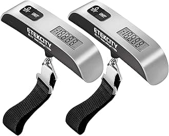 Etekcity Luggage Scale, Travel Essentials, Digital Weight Scales for Travel Accessories, Portable Handheld Scale with Temperature Sensor, Rubber Paint, 110 Pounds, Battery Included,2Pack