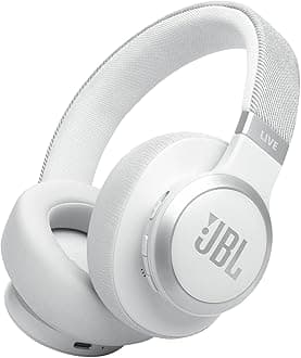 Live 770NC - Wireless Over-Ear Headphones with True Adaptive Noise Cancelling with Smart Ambient, Up to 65 Hours of Battery Life, Comfort-fit Fabric Headband & Carrying Pouch (White)