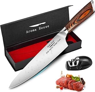 Aroma HouseOUTLET Chef Knife 8 Inch - Kitchen Knife Super Sharp Pro High Carbon Stainless Steel Paring Knives with Knife Sharpeners, Ergonomic Handle Kitchen Gifts