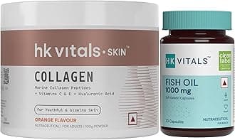 HealthKart HK Vitals Skin Radiance Collagen Powder (Orange, 100 g), Collagen Supplements for Women & Men with HK Vitals Fish Oil Omega 3 Capsule 1000mg (180mg EPA & 120mg DHA), 30 Fish Oil Capsules