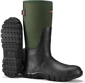 HISEA Upgraded Rain Boots for Men Waterproof Insulated Rubber Boots Outdoor Mud Hunting Boot, Adjustable Calf