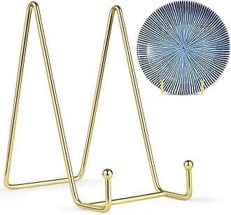 Mocoosy 6 Inch Display Stands for Plate- Gold Iron Easel Plate Holder Display Stands Metal Frame Holders for Photo, Pictures, Decorative Plate Dish and Tabletop Art-2 Pack