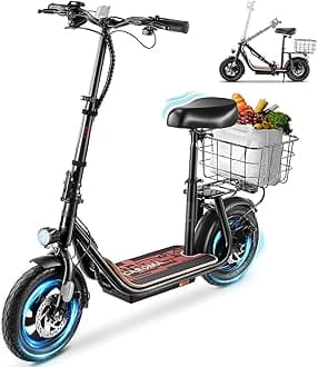 Caroma Peak 1200W Electric Scooter with Seat, 30 Miles Max Range, Electric Scooter Adults, Up to 20MPH Foldable Escooter with Basket,Key Start Adjustable E-Scooter