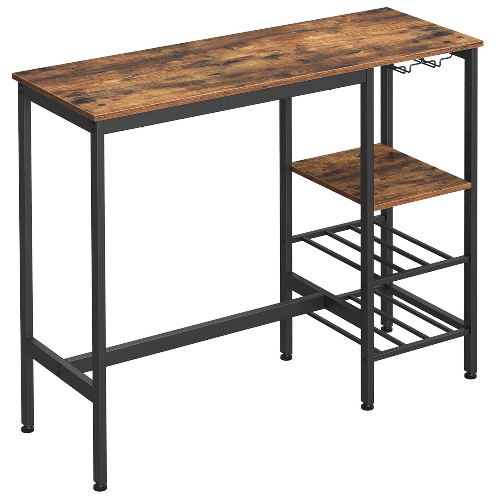 VASAGLE Bar Table, High Dining Table, Pub Table with Wine Glass Holder and Bottle Rack, for Living Room, Kitchen, Industrial, Rustic Brown and Black ULBT013B01