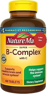 Super B Complex with Vitamin C Compatible with Nature Dietary Supplement for Brain Cell Function, Energy &Nervous System Support, 460 Tablets, 460 Day Supply with Emergency Whistle Keychain (2 Items)