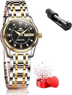 OLEVS Women Watches Gold Silver Stainless Steel Waterproof Analog Large Easy Reader Day Date Ladies Wrist Watches