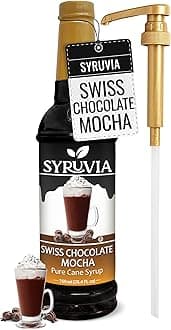 Syruvia Swiss Chocolate Mocha Syrup - 25.4 fl oz Premium Coffee Flavoring Syrup - Kosher Coffee Syrups, Gluten Free, No Coloring, Perfect for Drinks, Soda, Shakes, Desserts, and More With Pump