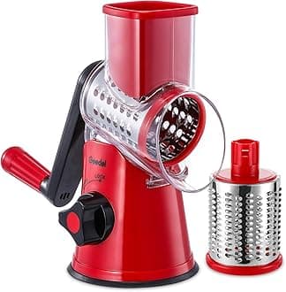 Geedel Rotary Cheese Grater, Kitchen Mandoline Vegetable Slicer with 2 Interchangeable Blades, Easy to Clean Rotary Grater Slicer for Fruit, Vegetables, Nuts