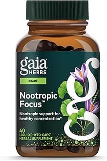 Gaia Herbs Nootropic Focus - Brain & Cognitive Support Supplement to Help Maintain Healthy Concentration* - with Saffron, Lemon Balm & Spearmint - 40 Liquid Phyto-Capsules (Up to 20-Day Supply)