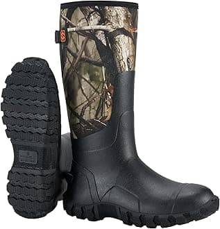 HISEAUpgraded Rain Boots for Men Waterproof Insulated Rubber Boots Outdoor Mud Hunting Boot, Adjustable Calf