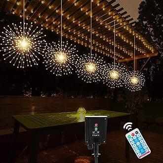 5 Pack Solar Starburst Sphere Lights, 200 LED Firework Light, 8 Modes Dimmabl...