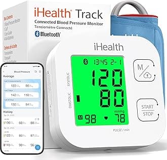 iHealth Track Smart Upper Arm Blood Pressure Monitor with Wide Range Cuff that fits Standard to Large Adult Arms, Bluetooth Compatible for iOS & Android Devices