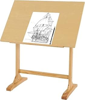 VISWIN 60 x 90 cm Wooden Drafting Table, Adjustable Angle, 86 cm Height Solid Pine Wood Artist Table for Drawing, Tilts Flat, Studio Art Craft Desk for Painting, Drafting, Writing, Reading
