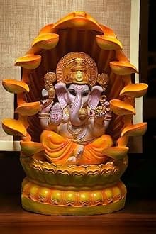 Sepborn Water Fountain Outdoor Big Size Garden Ganesha Water Fountain Statue, Yellow Decoration Gift Gifting with LED Lights Water Pump, Resin Fiberglass