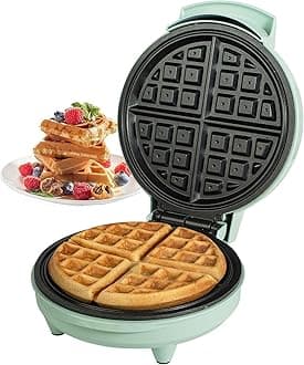 Primalite Classic 8” Waffle Maker Machine- 700 Watts | Stainless Steel Non-Stick Cooking Plates & Cool Touch Handle | Belgian Round Electric Iron | Indicator Light & Easy to use- Mint Green