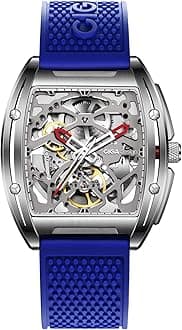 Z Series Automatic Mechanical Watch, Luxury Skeleton Wristwatch Tonneau with Silicone Strap Stainless Steel Business Dress Waterproof Timepiece Gifts for Men and Women