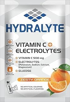 Vitamin C + Electrolyte Hydration Sports Drink Powder Mix Natural Replacement Supplement for Rapid Orange Flavor, 20 gm