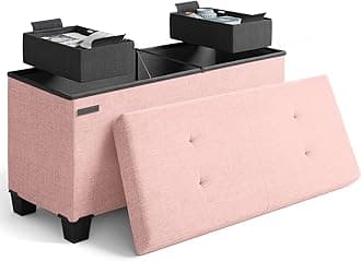 Storage Ottoman Bench with Bins, 30-in Storage Bench for Bedroom End of Bed, Folding Foot Rest Ottoman for Living Room Max 660lbs, Fabric Ottomans, Pink