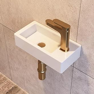Wall Mounted Bathroom Sink, DeerValley Mini Rectangle Bathroom Sink, Wardrobe Ceramic Washbasin Without Overflow for Bathroom (Right Hand, DV-1V081R)