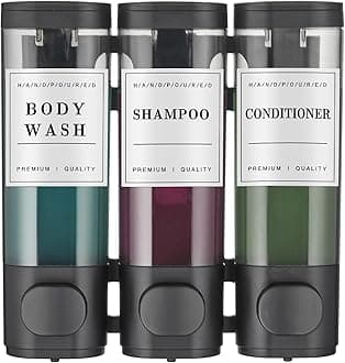Shower Soap Dispenser Wall Mounted No Drill Shampoo Dispenser for Shower Wall Shampoo and Conditioner Dispenser Bathroom Hotel 3 * 300ml Dark Blue with Waterproof Labels