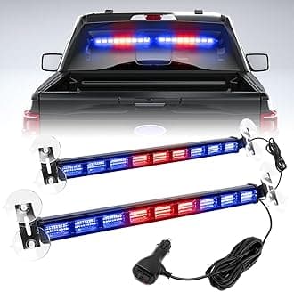 BooYu [Upgraded] Red/Blue Police Firefighter Emergency Strobe Traffic Advisor Light Bar Switchable 4 Colors 162 LED Windshield 2 in 1 Visor Safety Warning Hazard Flashing Lights for Truck Vehicle