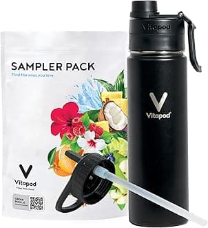 VitapodHydra+ Sampler Pack Water Enhancer Pods Starter Bundle, Water Flavoring, Sugar Free, Vitamin C, Vitamin D, Zinc, 20 Pods, 22 oz Stainless Steel Water Bottle, Black