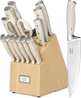 Premium Knife Set,High Carbon Stainless Steel Forged,Sharp Knives Set for Kitchen,Triple-rivet Ergonomic Handle,Hundreds of Years of Masterful Craftsmanship(Ivory,15PCS)