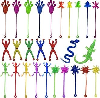 27PCS Multi-color and Multi-style Stretchy Sticky Toys Including Sticky Hands Ã‚ Wall Climbers Men Hammers Lizards Snake Crocodile and Skeletons for Kids Party Favors