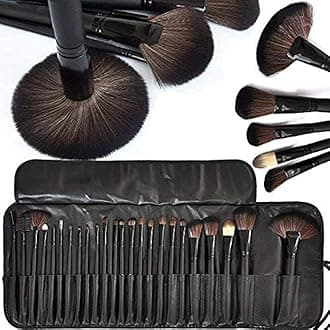 MACPLUS Premium Quality Makeup Brush Set, 24 Pieces Set with Black Leather Case