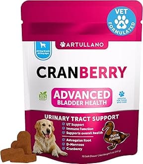 Dog UTI Treatment - Cranberry Supplement & Bladder Control for Dogs - Urinary Tract Infection Incontinence Pill, Bladder Stones - UTI Medicine Treats - 70 Soft Chews for Kidney Support with Fish Oil