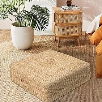 THE HOME TALK Jute Braided Pouf | Eco-Friendly | Indoor/Outdoor Ottoman | Extra Space for Living Room, Drawing Room, Hall | Natural Fibers | Home Decorators | 24’’ x 24’’ x 10’’ – Natural