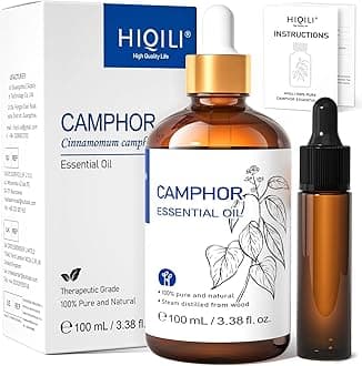 HIQILI 100ML Camphor Essential Oil Pure, 100% Undiluted for Skin, Diffuser, Aromatherapy - 3.38 Fl Oz