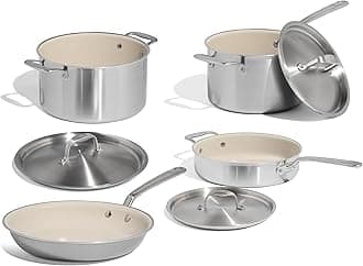 - Cookware | 7-Piece Ceramic Non Stick Pot and Pan Set (Stainless Handle) | 5-Ply Stainless Clad | Professional Cookware | Crafted in Italy | Induction Compatible