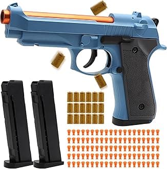 Blue Fidget Toy Gun, Automatic Shell Ejecting Toy Gun with 100 Soft Bullets, 18 Shells and 2 Magazines Toy Foam Blasters & Guns Fidget Toy, Christmas Birthday Gifts
