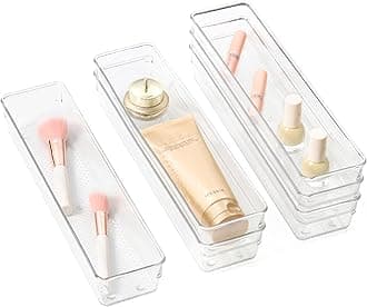 6 Set Clear Plastic Junk Drawer Organizer Vanity Curlery Utensil Makeups Organizer for Kitchen 12'' X 3''