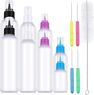 Patelai 12 pcs Cookie Icing Bottles Writer Set Include Cake Decorating Squeeze Bottles and Sugar Stir Needles, 1 Piece Brush for Cleaning Ice Cream Decoration, 4 Sizes