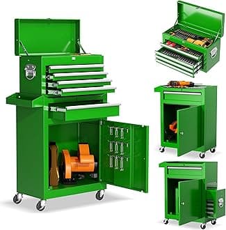 INTERGREAT Rolling Tool Chest, 5-Drawer Tool Box Organizer w/Lockable Wheels & Sliding Drawers & Detachable Top, Tool Storage Cabinet for Garage Workshop (Green)