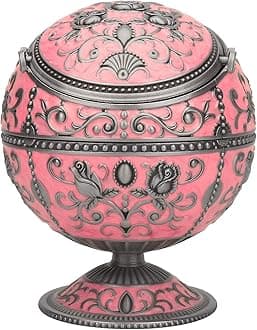 Windproof Ashtray with Lid for Cigarettes Metal Portable Cigar Ashtray Odor Eliminator for Indoor outdoor Hand Stamped Rose Pattern with Sparkle Fancy Gift for Men Women-Tin&Pink