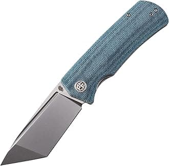 Petrified fish PFP01T Beluga,3.58" K110 Black Stonewashed Blade, 157g Micarta Handle Front Flipper Liner lock Folding knife (Blue Micarta, Stonewashed)