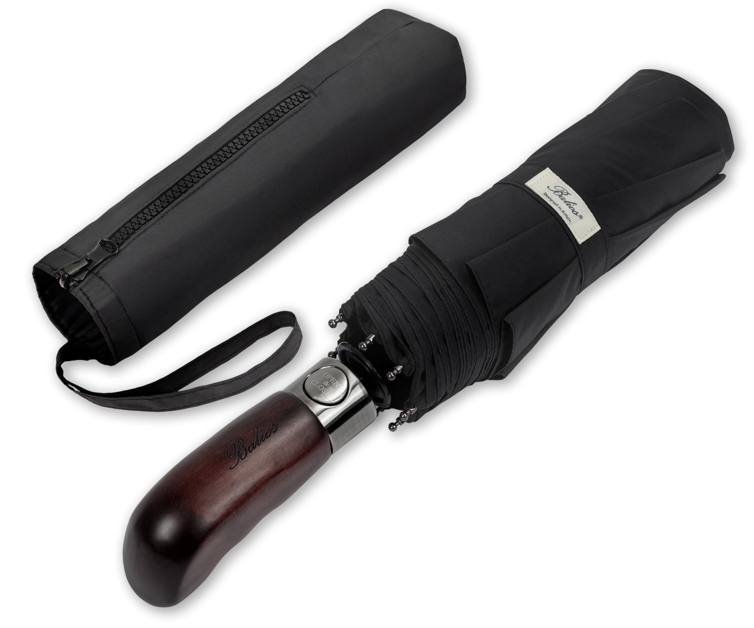 Folding Umbrella Real Wood Handle Auto Open Close Vented Canopy