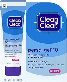 Persa-Gel 10 Oil-Free Acne Spot Treatment with Maximum Strength 10% Benzoyl Peroxide, Topical Pimple Cream Visibly Reduces Acne in One Day, Fragrance-Free, 1 fl. oz