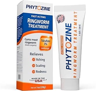 PHYTOZINE Anti Fungal Cream for Skin with 1% Tolnaftate - Ringworm Treatment for Humans - Effective Athletes Foot Treatment Cream - Nourished by 15+ Natural Oils & Botanicals - Made in USA - 1 oz