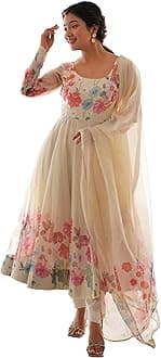 ShasmiWomen's Georgette Anarkali Floral Printed Kurta With Pant & Dupatta (Ankle Length Dress 114)