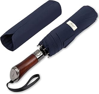 Balios (Designed in UK) Travel Umbrella Luxurious Golden Hardwood Handle Auto Open & Close Windproof Frame Single Canopy Automatic Folding Umbrella Men's & Ladies