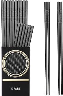 GLAMFIELDS 10 Pairs Fiberglass Chopsticks, Reusable Japanese Chinese Chop Sticks Dishwasher Safe, Non-Slip, 9 1/2 inches