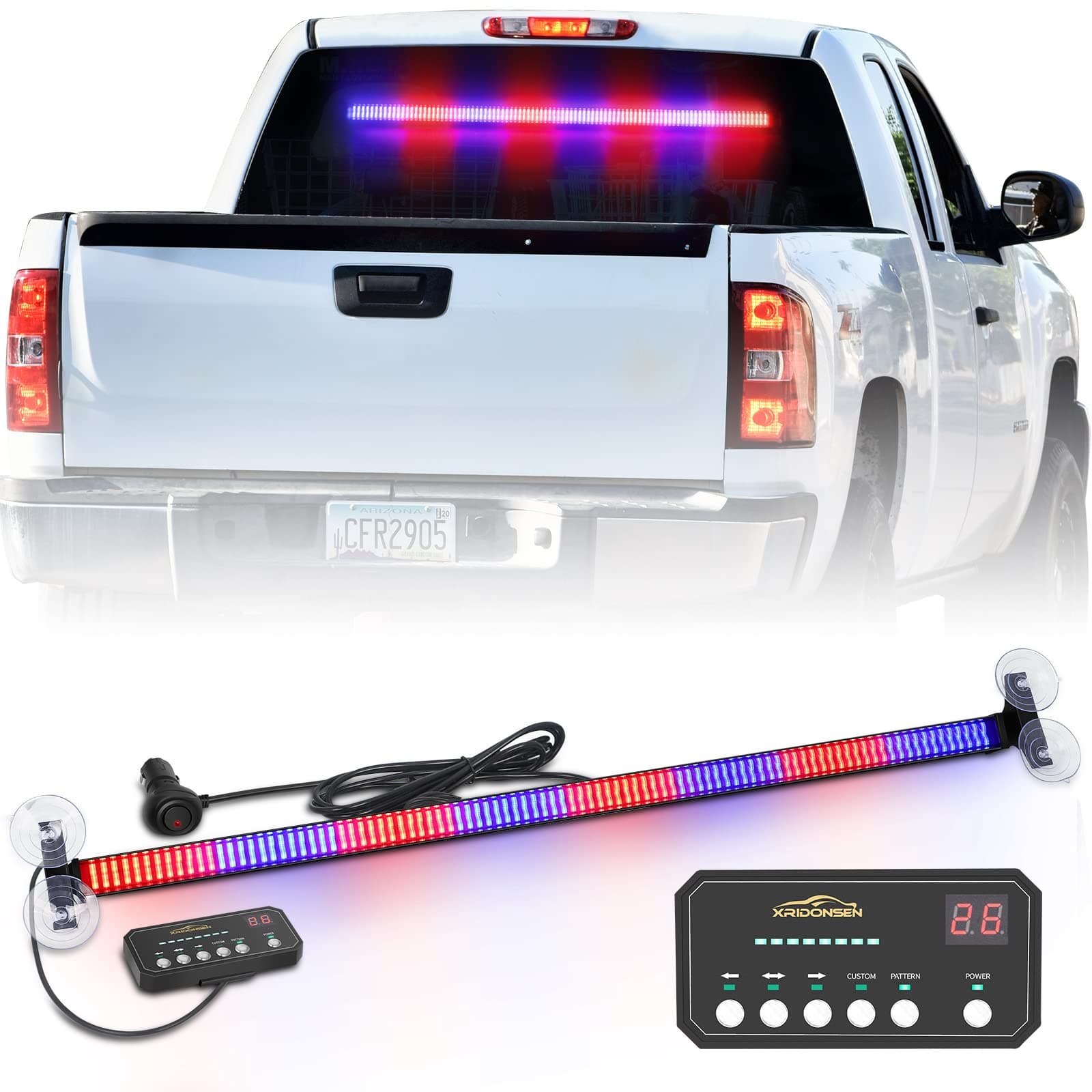 XRIDONSEN 35 inch Traffic Advisor Police Light Bar 144 LED Red Blue Police Lights Emergency Strobe Warning Flashing Safety Interior Windshield w/Directional Arrow for Law Enforcement Vehicles Trucks