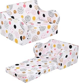 MOMCAYWEX Kids Sofa, 2-in-1 Flip-Out Foam Couch, Foldable Soft Play Lounge Chair, White